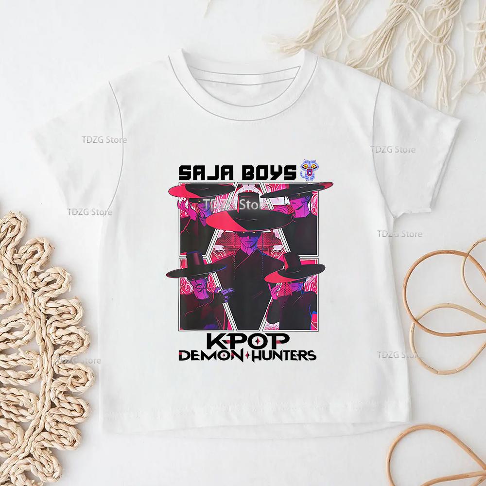 Summer KPop Devil Hunter Print Fashion Casual Children T-shirt Tee Top Movie O-neck Cartoon Saja Boys Girl Casual Kid Clothing