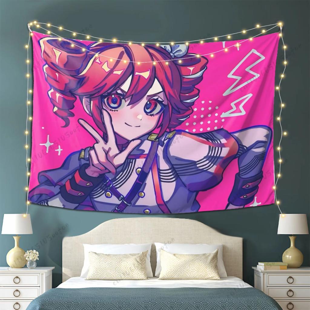 Vocaloid Kasane Teto Wall Tapestry  Playful Peace Sign Pose Retro Anime Aesthetic Trendy Room Decor for UTAU  Vocaloid Fans