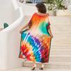 EDOLYNSA 2024 Boho Colorful Printed Batwing Sleeve V-neck Beach Dress Women Summer Swimwear Coverup Cozy Plus Size Kaftan Homewear Q1674
