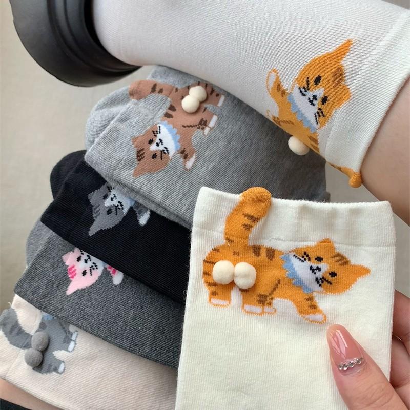Trick-Or-Treating Cat Cat Egg Socks Cartoon Cute And Funny Three-Dimensional Cat Mid-Leg Socks Hairball Kitten Girl Socks