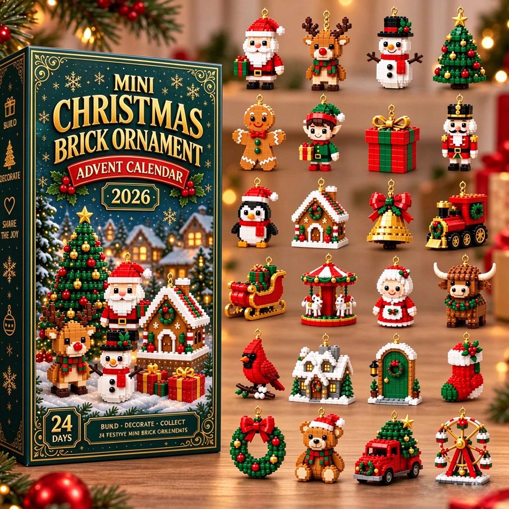 PICKNOW 1set Christmas Building Blocks Advent Calendar, 24 Days Countdown Brick Ornament Kit, Xmas Tree Hanging Decor Gift