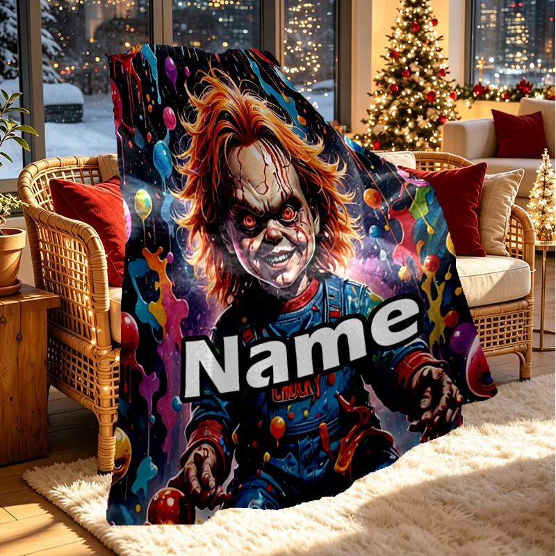 Custom Name Personalized Bride of Chucky Print Blanket, Home Decor, Bedroom, Sofa, Camping, Couch, Gifts for Birthday Christmas