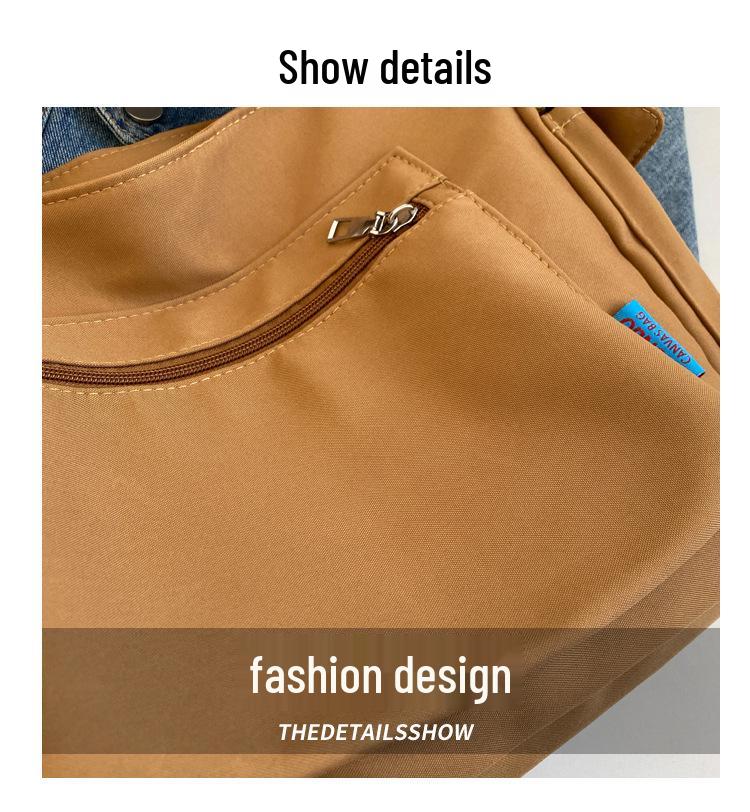 Japanese-Style Canvas Crossbody Bag: Double Pocket, Large Capacity, Women's Tote, Solid Color, Perfect for Students and Commuting.