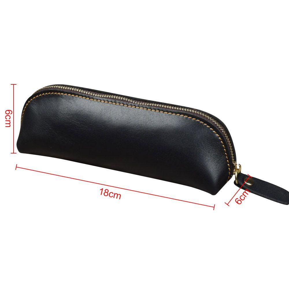 Cowhide Pencil Bag Retro Style Zipper Pen Case School Supplies Office Stationery Pen Storage Glasses Bag
