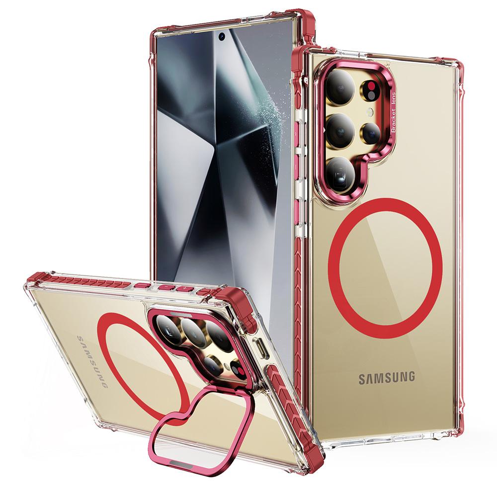 For Samsung Galaxy S24 Ultra Clear Phone Case with Lens Kickstand Cover Compatible with MagSafe