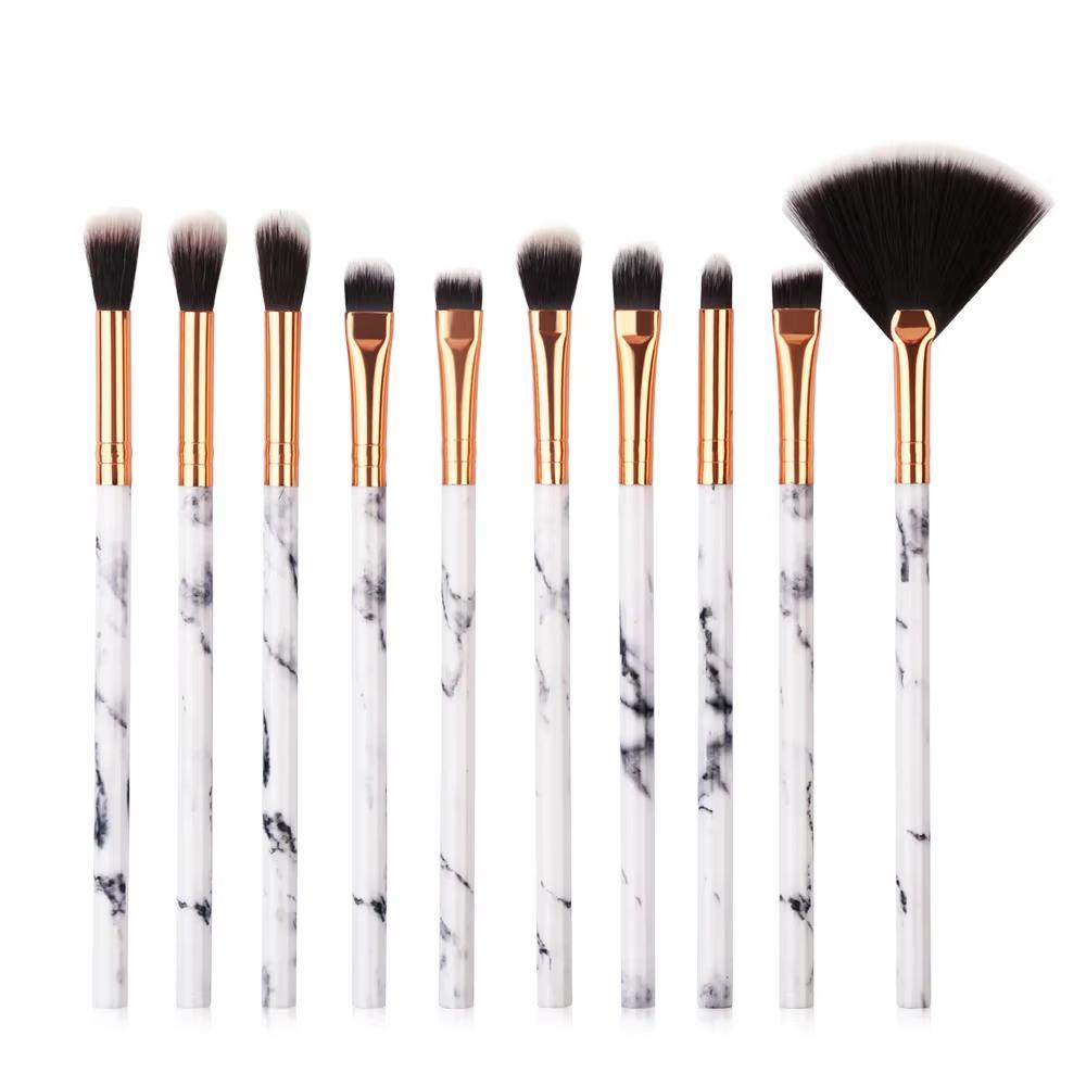 

10 PCS Marble-Patterned Makeup Brushes for Even Powder Picking Multi-functional Set for Foundation Eyeshadow and Blush Set белый