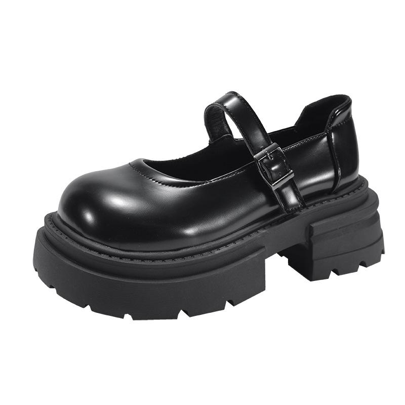 Black Retro British Style Thick Heel Platform Small Leather Shoes Women's 2025 New Spring and Autumn Shallow Mouth Round Head Mary Jane Single Shoes