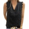 Women's Fashion Sleeveless Floral Printed Blouse Solid Color V-Neck Crochet Lace Casual Tank Top