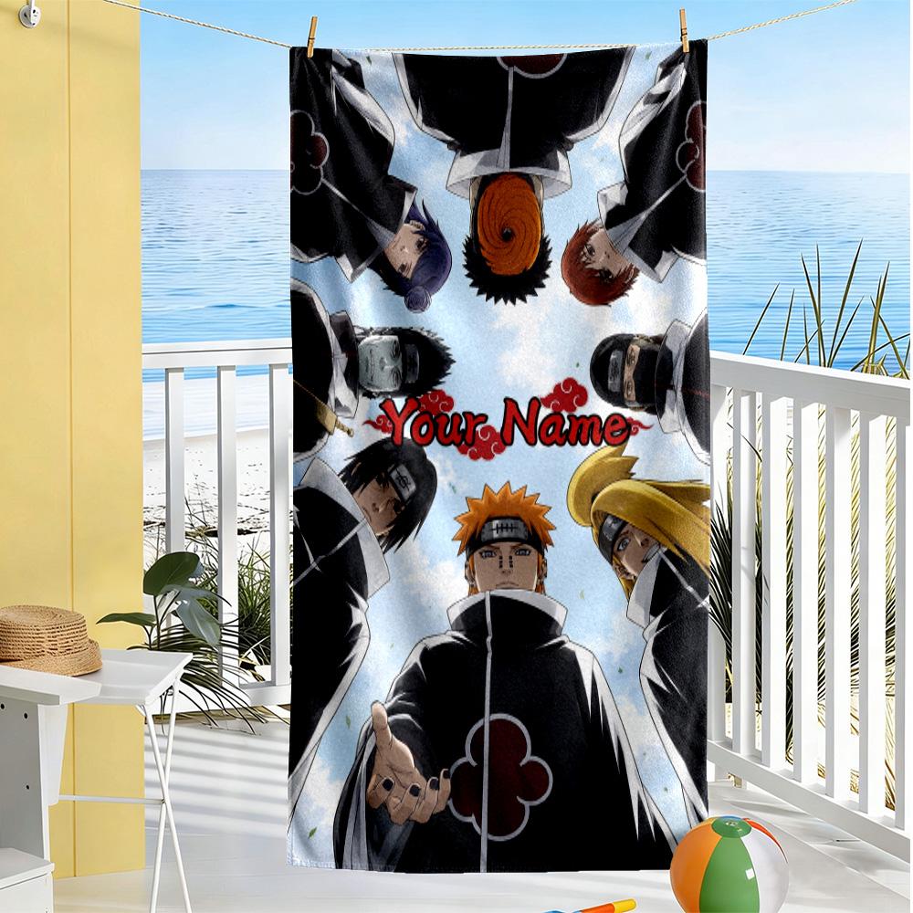 Naruto Character Customized Name Beach Towel High Absorbency & Quick-Dry Perfect for Traveling Yoga Camping and Swimming