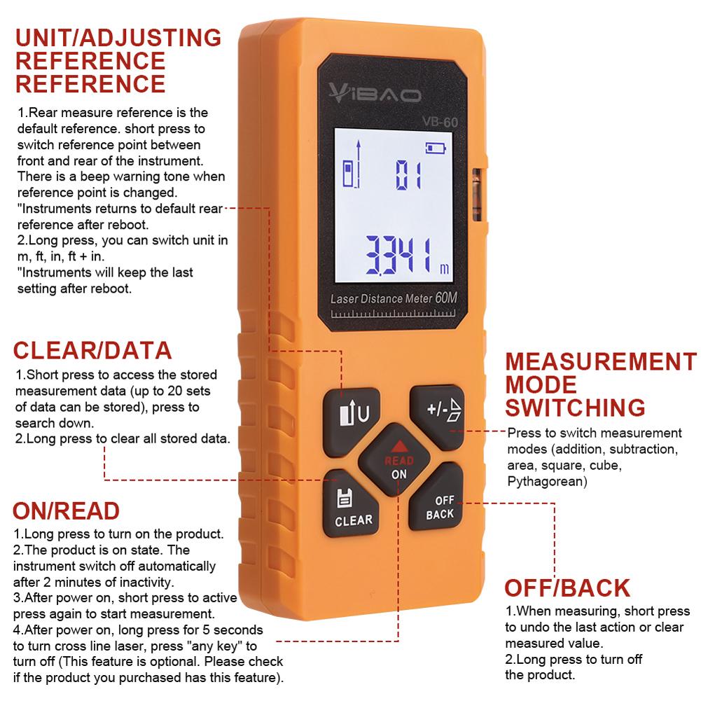 Portable Handheld Rangefinder USB Rechargeable Electronic Ruler 60M Digital Measure Tool for Home
