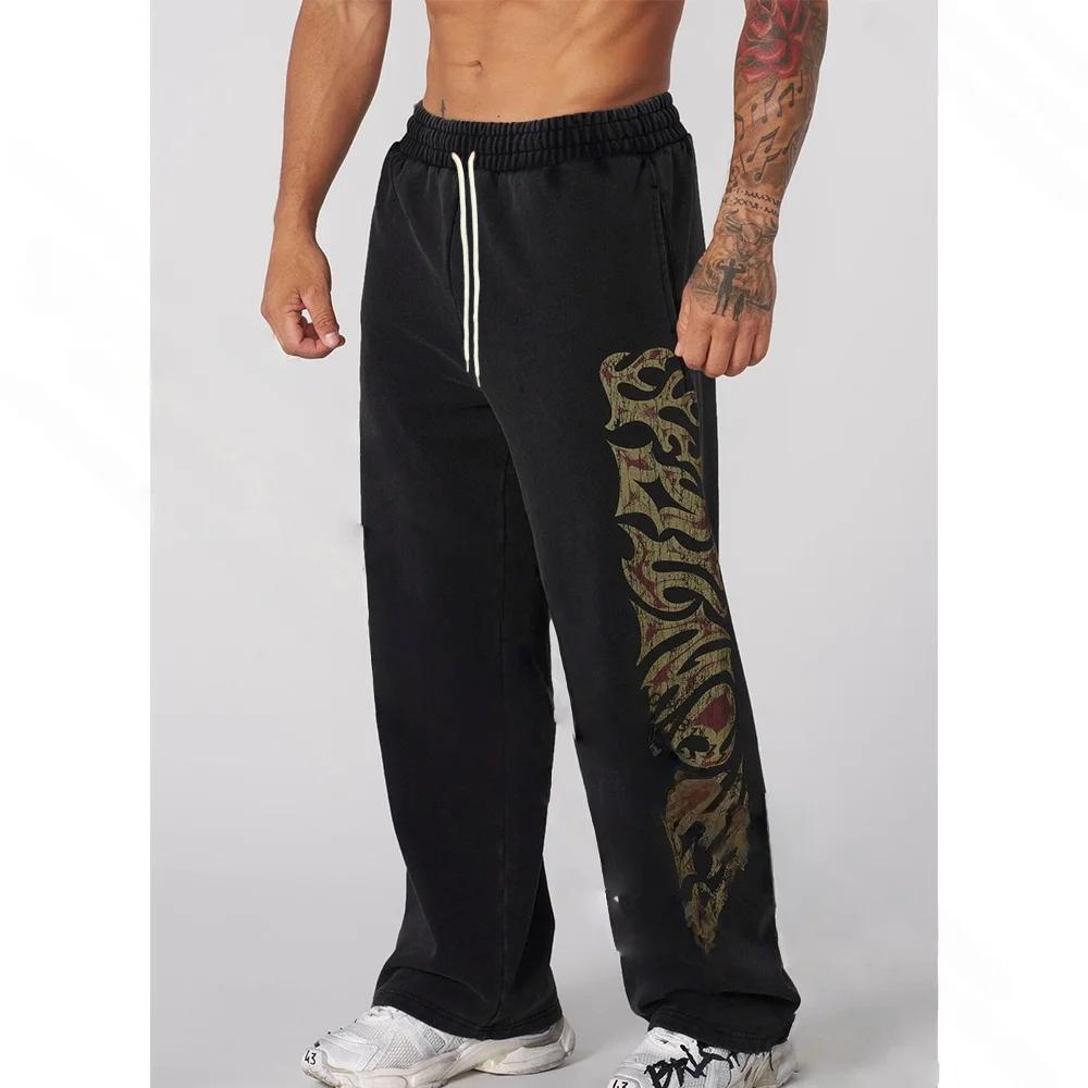Trendy American Style Men's Sport Pants Gym Fitness Loose Straight Leg 3D Printed Quick Dry