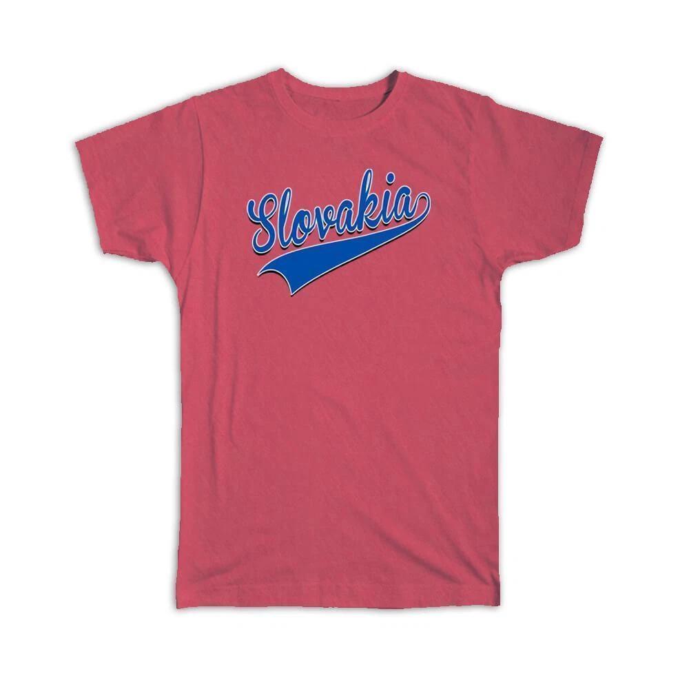 Gift T-Shirt : Slovakia Flag Varsity Script Baseball Beisbol Country Pride 2XL