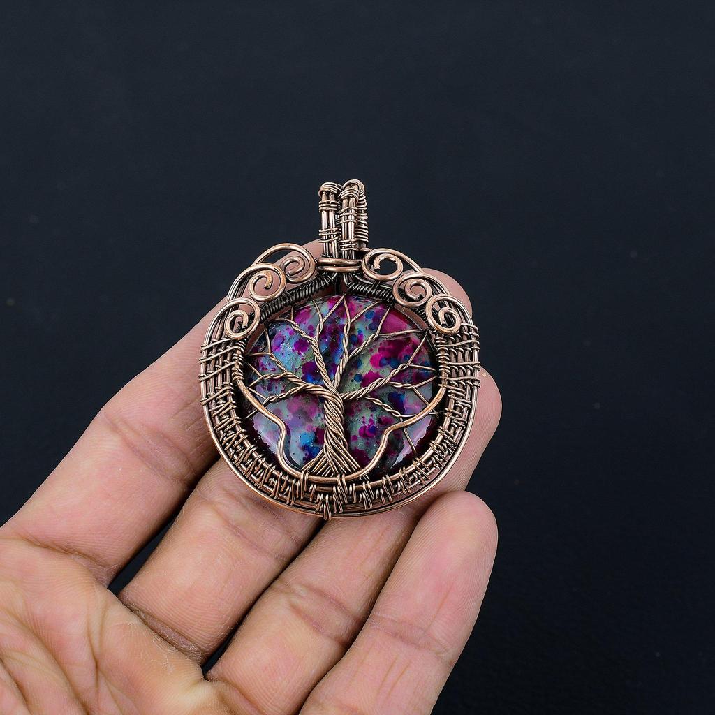 Tree Of Life Multi Fire Labradorite Pendant Gemstone Jewelry, 999 Copper Wire Wrapped Pendant, Gift For Women Handmade Pendant