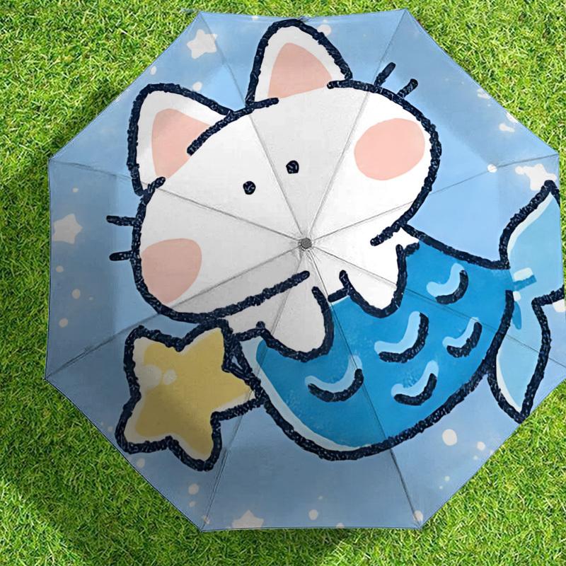 Adorable Cat with Starfish & Mermaid Tail Umbrella: Perfect for Outdoor Adventures 108