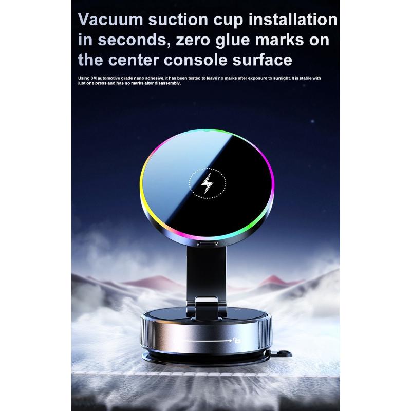 Magnetic Car Wireless Charger Phone Holder 360° Rotatable Phone Mount for Iphone Samsung Xiaomi Suction Cup Vacuum Foldable
