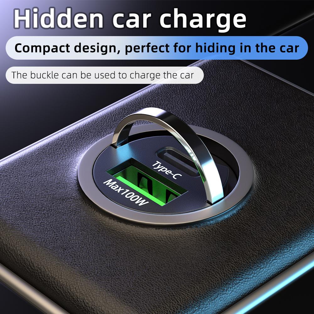 100W Mini Car Charger Dual Ports USB Fast Charge Type C PD Car Adapter for iPhone 14 13 12 Xiaomi Huawei Samsung QC3.0