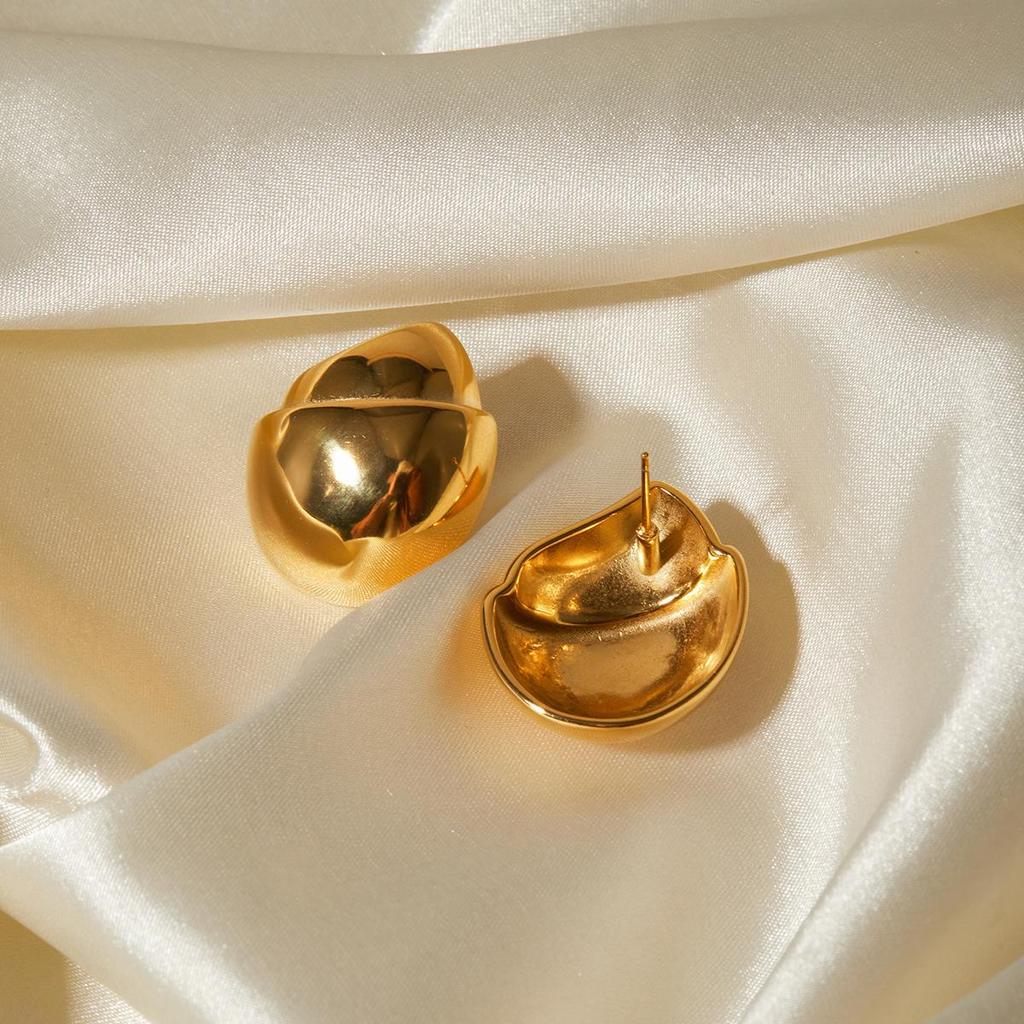 18K Gold Stainless Steel Irregular Hazelnut Earrings - Retro Style by Melaard