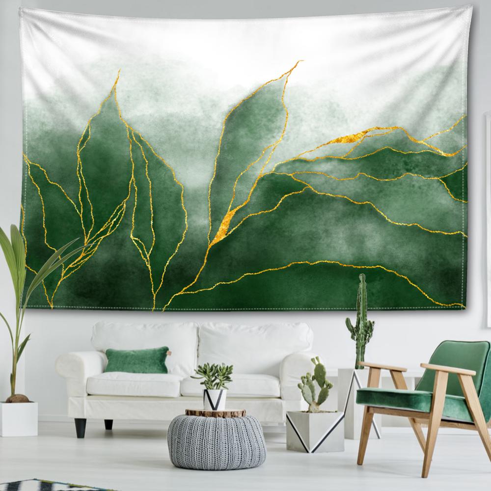 Белый зеленый гобелен с принтом позолоченного листа, современный стиль, для комнаты, спальни, кабинета, гостиной, настенное искусство, настенное украшение 95x70cm