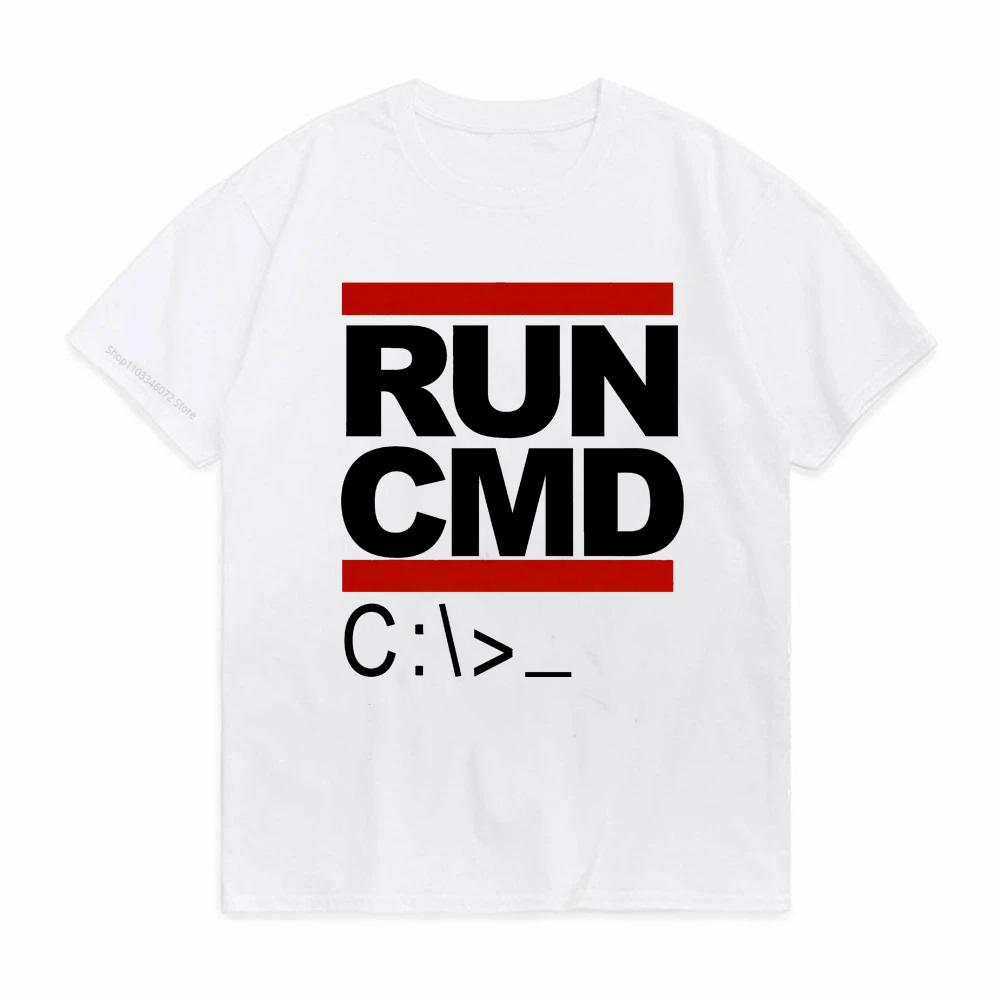 Run Cmd Компьютерный Программист принт Футболка Подарок на День Рождения Мужчине Парню Мужу Летняя дышащая с круглым вырезом с коротким рукавом Футболка S