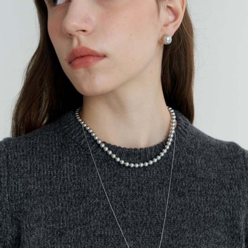 LOVE ME MONSTER [Silver] Essential Pearl / Chain Long Necklace 8mm (L233MNK060)