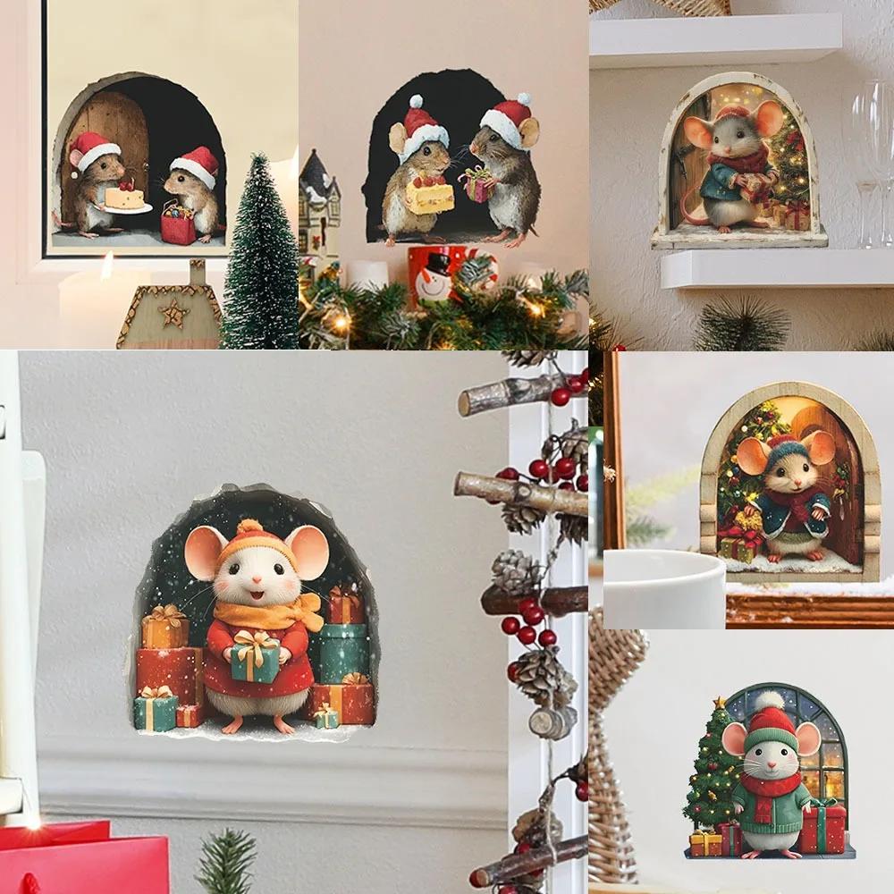 Cute Christmas Small Mouse Wall Stickers Xmas Decoration for Home Noel Navidad Merry Christmas Decor 2025 Happy New Year 2026
