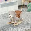 Dzieci Dziecięcy Konik na Biegunach Pluszowy Niedźwiedź do Jazdy z Siedzeniem i Dźwiękiem Drewniana Podstawa Siedzenie Pasek Bezpieczeństwa Zabawka dla Malucha Niemowlaka w Wieku 18-36 Miesięcy Szary