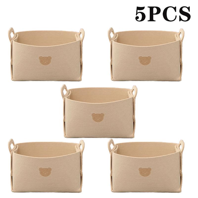 5PCS Bear Felt Storage Basket Large Capacity Foldable Clothes Organizer Snacks Toys Storage Basket Desktop Sundry Organizer