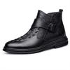 Men'S Shoes Medium Leather Boots Autumn And Winter High-Top Foot Cover Leather Embossed Crocodile Pattern Cowhide Surface Casual Velvet Cotton Boots