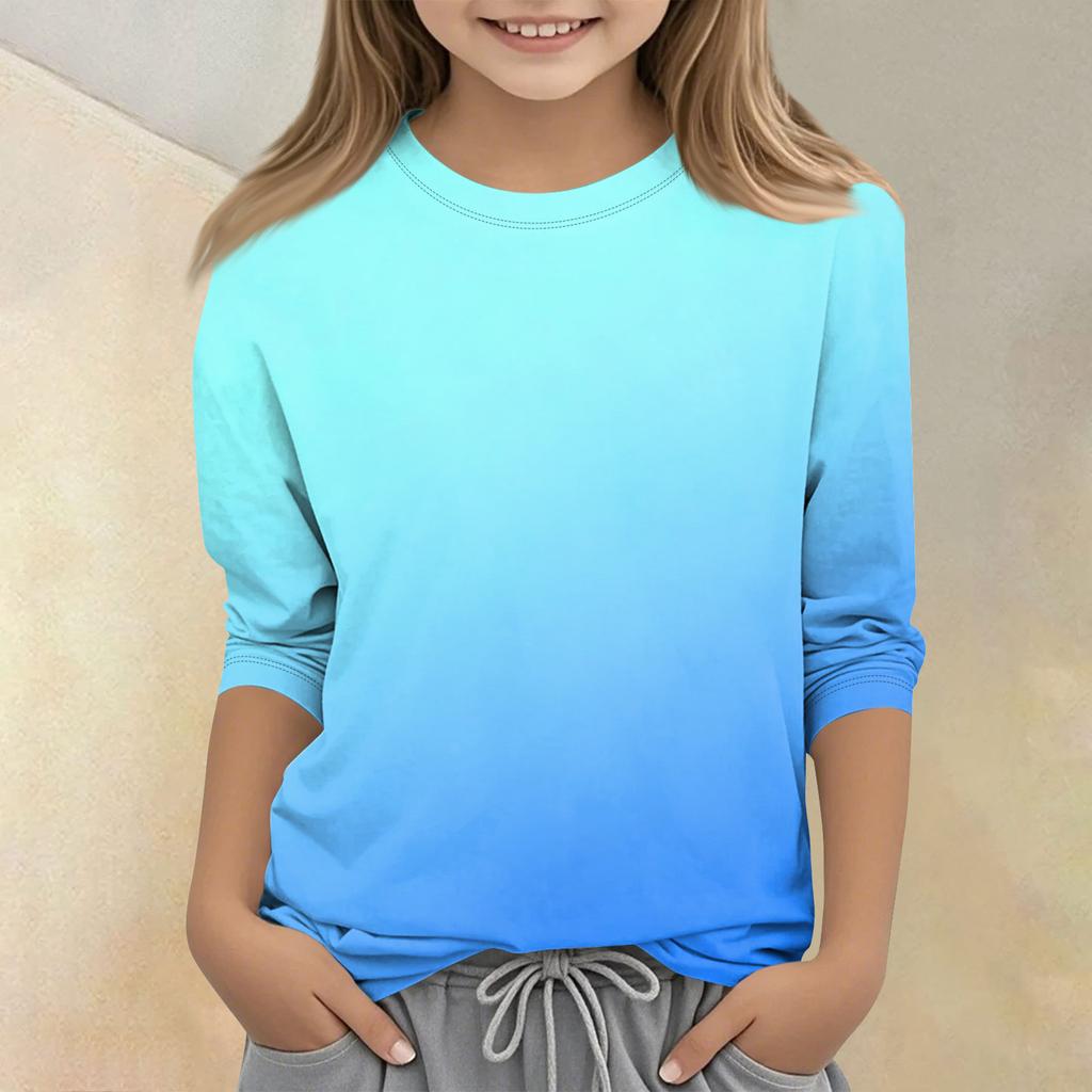 Children's Printed Round Neck Seven Quarter Sleeve Casual T-shirt