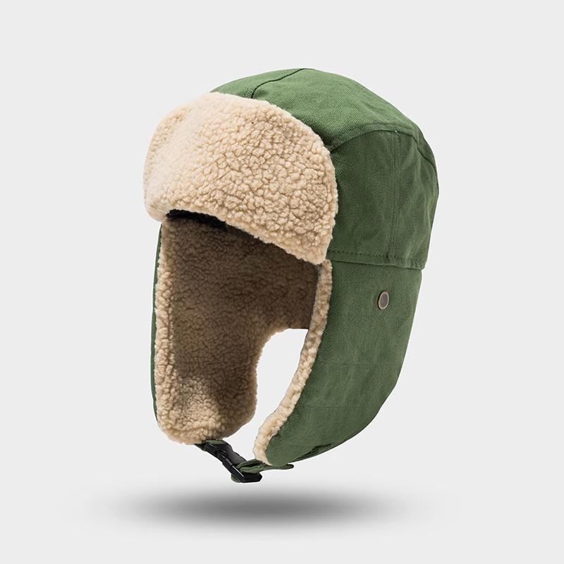 Unisex Winter Warm Cotton Blend Beanie Hat With Ear Flaps Pilot Style Foldable Cap Cold Weather