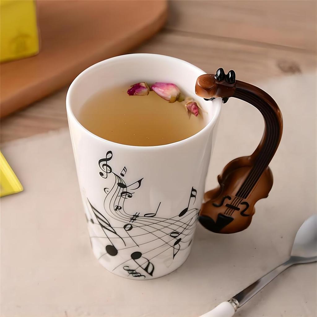 8.5oz Creative Music Mug Violin Style Guitar Ceramic Mug Coffee Tea Milk Stave Cups with Handle Coffee Mugs Novelty Gifts
