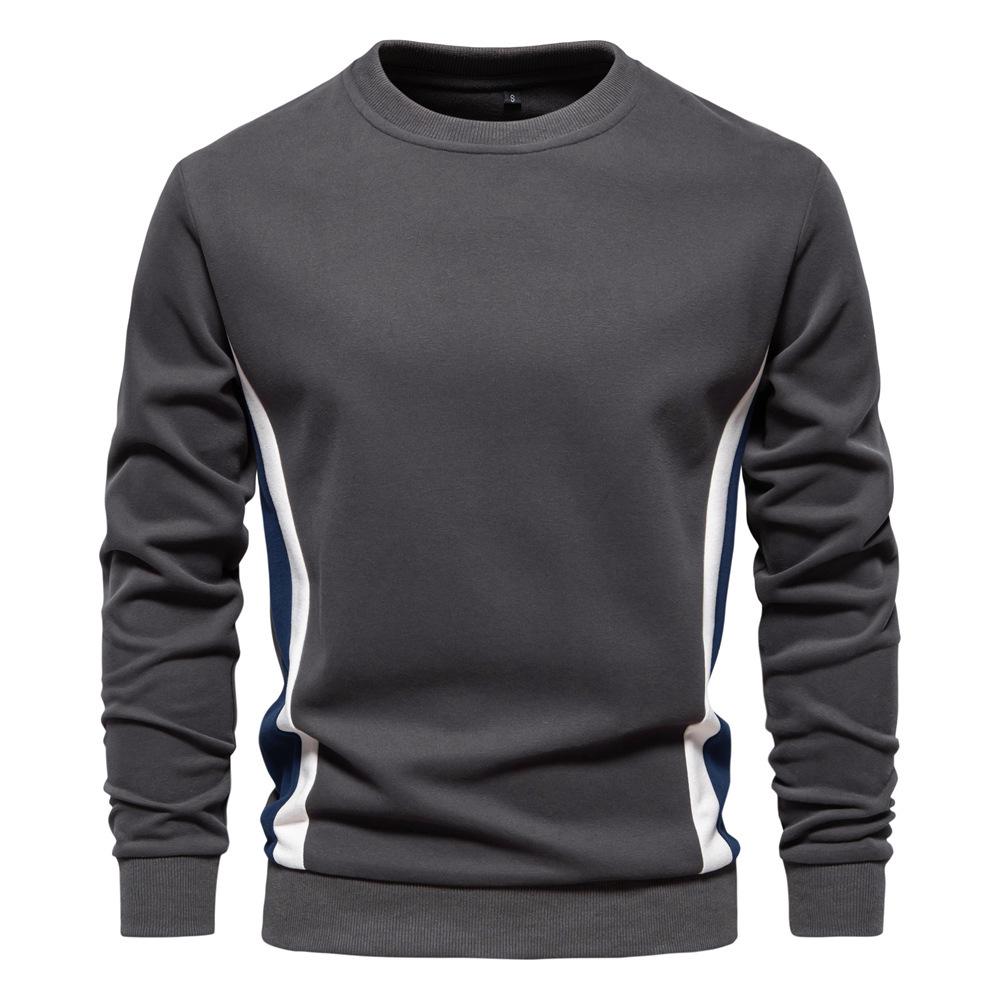 Men s Slim Fit Autumn Spliced Cotton Round Neck Long Sleeve Sports Pullover Hoodie 2024 XXL темно-серого