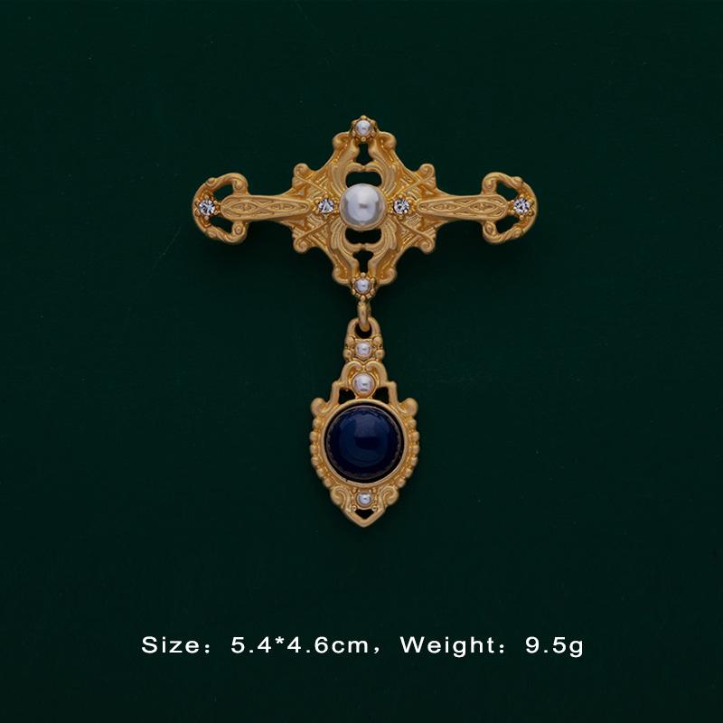 Baroque Vintage Gold Color Crystal Pearls Pin Brooches Gem Hollow Geometric Rectangle Brooch Collar for Women Jewelry
