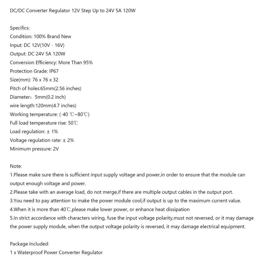 12V To 24V 5A 120W DC-DC Boost Step Up Power Converter Voltage Regulator Module