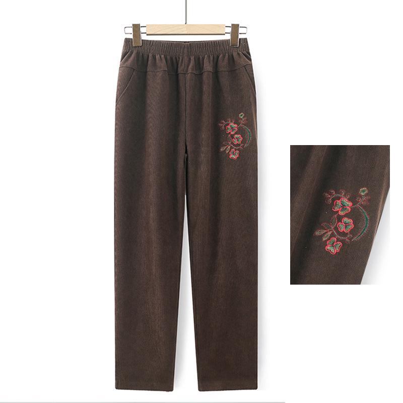 

Женские вельветовые брюки с высокой посадкой - Повседневные прямые, с плюшевой подкладкой, утолщенные для среднего и пожилого возраста (Весна осень). 6XL (110-125 Jin)