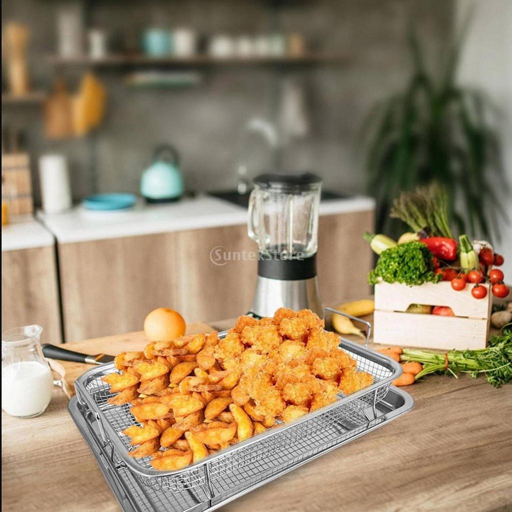 Oven Basket and Tray Easy Clean Oil Frying Baking Dish for Meat Seafood S Black
