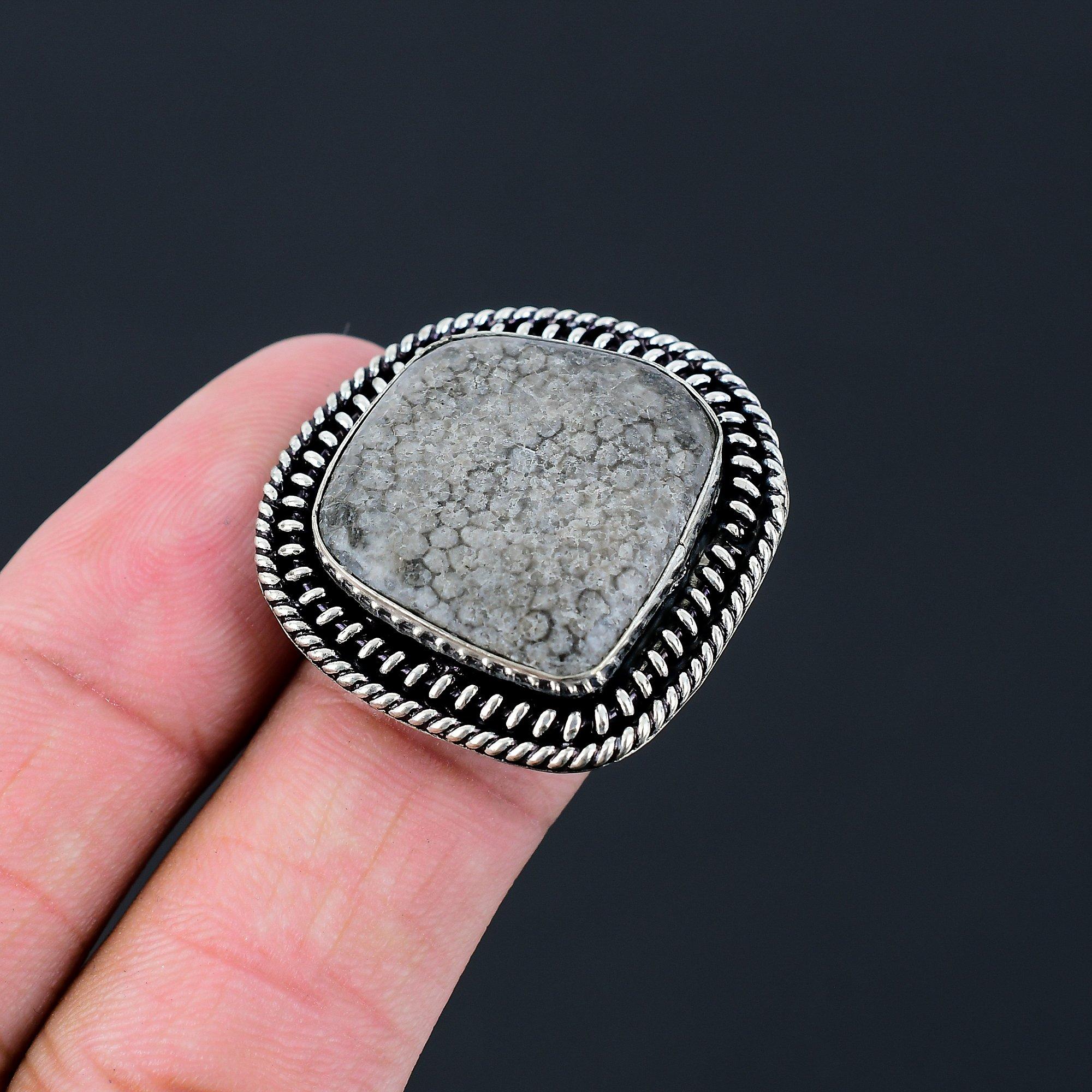 Sisters Day Deal Radiant Stingray Coral Stone 925 Silver Ring Jewelry Size 7.5 7.5