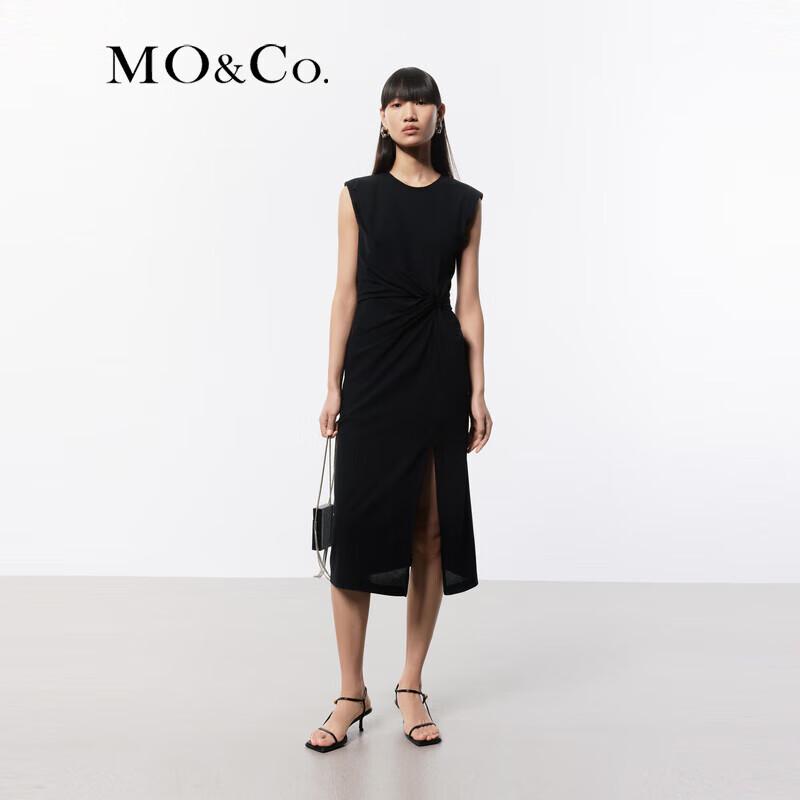 MO&Co. Sleeveless Pleated Waist Slit Dress