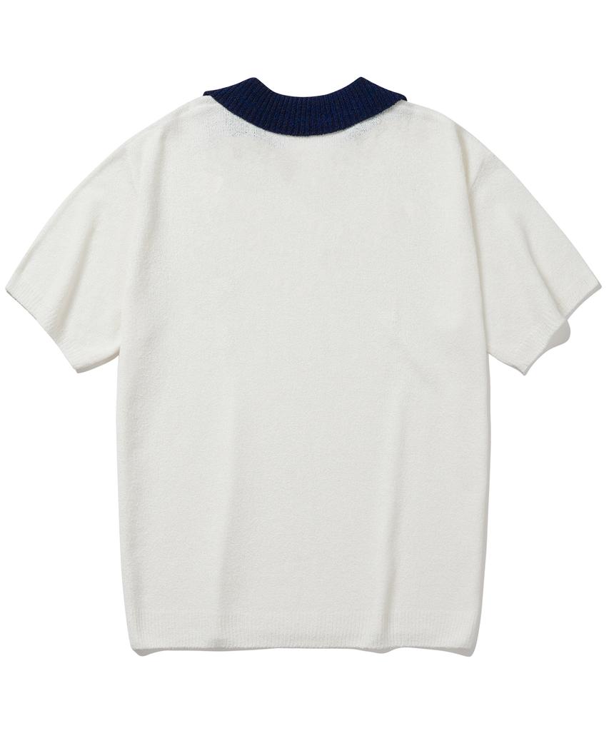 GRAYBLVD Glow Open Collar Knit Short Sleeve Gkbst32 (Navy)