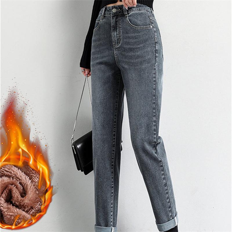 2022 Winter Korean Stytle Fashion Keep Warmhigh Waist Comfortable Loose Casual Denim Pants Warm Fleece Harajuku Streetwear Jeans