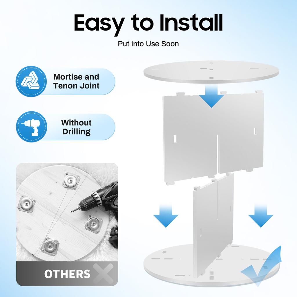 4 Tier Rotating Bookshelf 360 Spinning Bookcase, Kids Storage Organizer for Books Toys, Modern White PVC Freestanding Shelf