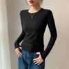 Soft Elastic Pullover Tops Women Long Sleeve Round Neck Slim Fit Base Shirt Solid Color Daily Wear Tops