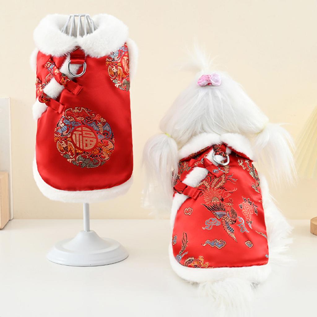 Chinese New Year Pet Outfit with Festival Pattern Traditional Spring Festival Celebrating Pet Costume Vest for Holiday