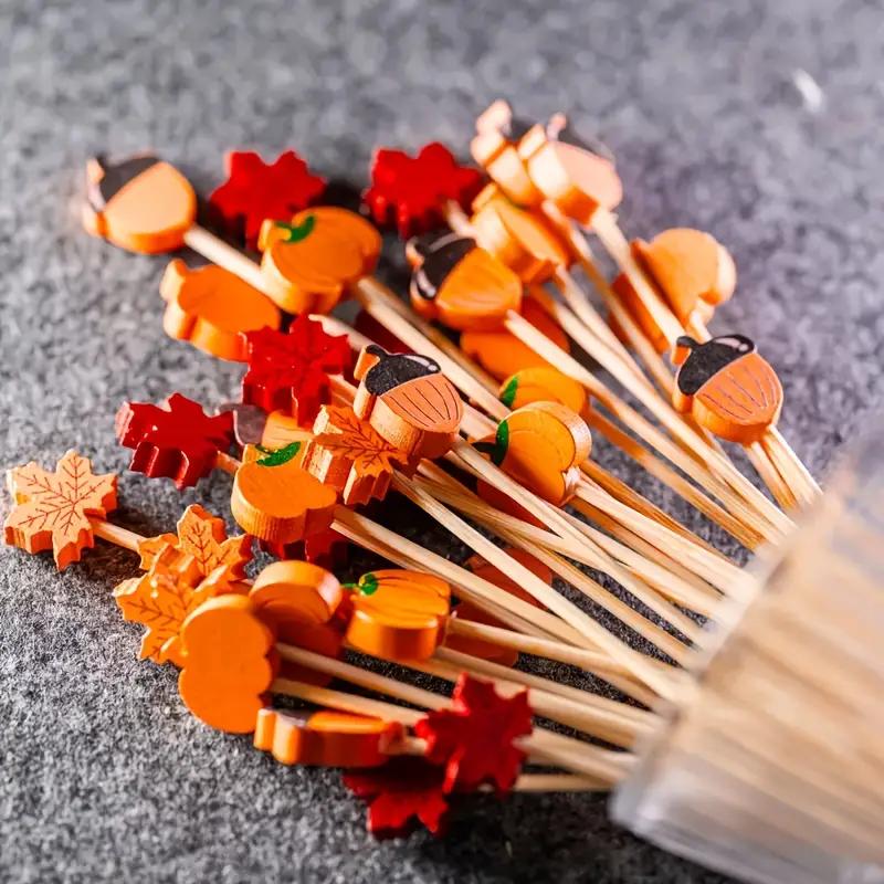 WTEMPO Elegant Fall Party Decorations Pumpkin & Maple Leaf & Acorn Designs Skewers for Thanksgiving Day Halloween Harvest Parties Festive Party