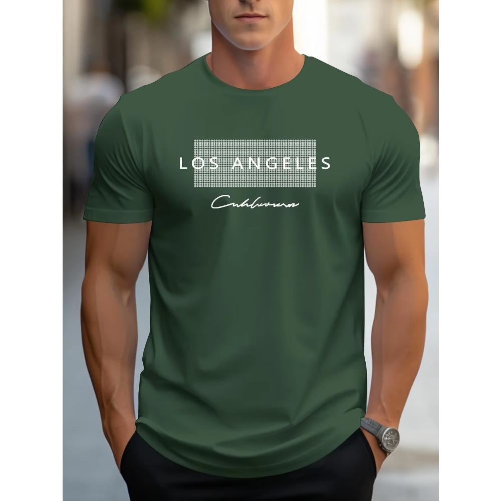 Men's summer loose fit large Los Angeles Graphic printed slim fit casual sports round neck short sleeved T-shirt top