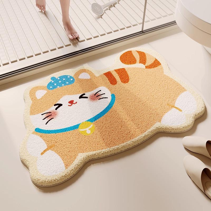 Cartoon Puppy Imitation Cashmere Floor Mat: Absorbent, Insulating Door Mat for Shower Room