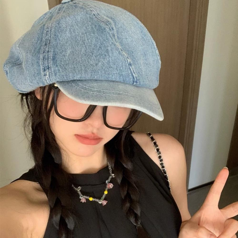 Cotton Newsboy Flat Cap Big Head Octagonal Hat Vintage Beret Hat