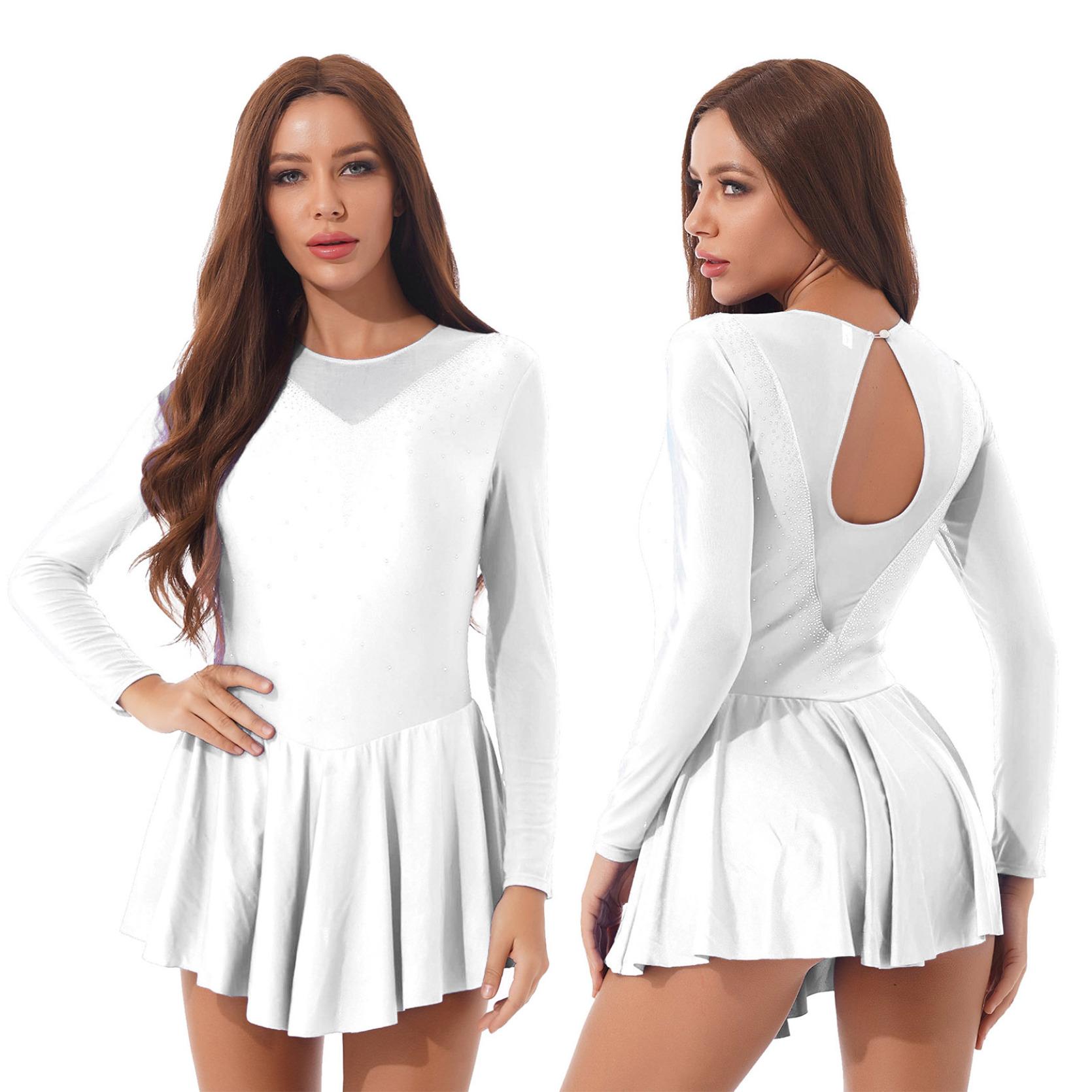 

Платье для фигурного катания, костюм для катания на коньках, юбка для гимнастики, шоу, выступления, соревнования со стразами, женский танцевальный костюм 3XL белый