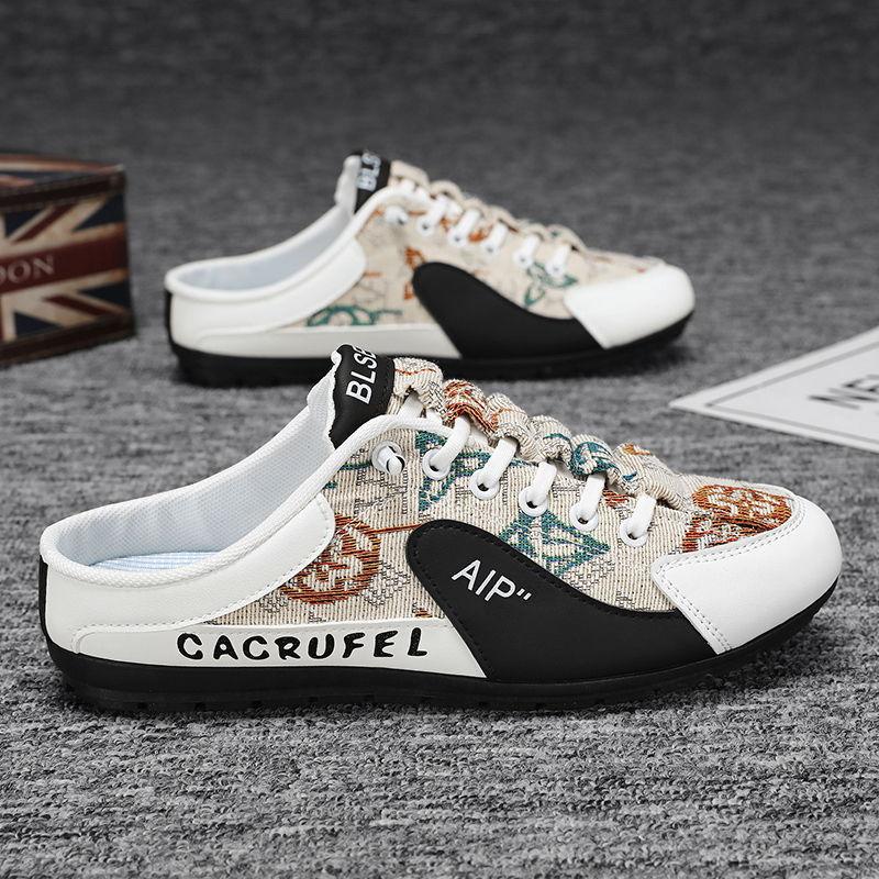 

Повседневная обувь для улицы из сетки 2025 года, дышащая, без каблука, с одной педалью, ленивая обувь с сумкой для головы, полуподдержка, мужская обувь 39