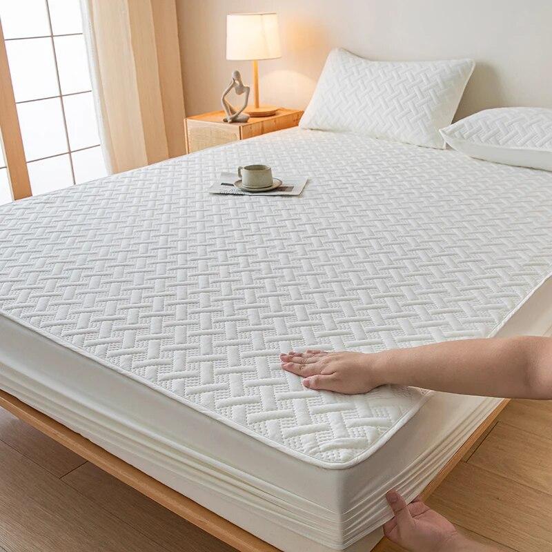 Hochwertiger Matratzenbezug aus Baumwolle, einfarbig, elastisches Spannbettlaken, gesteppter Matratzenauflagenschutz, verstellbare, langlebige Bettbezüge